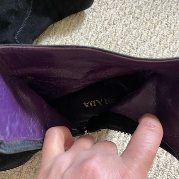 PRADA BLACK SQUARE BULKY TOE BLOCK HEEL ANKLE SUEDE BOOTS 39.5 - Picture 3 of 14